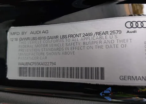 2019 Audi A5 45 Premium z USA, uszkodzony, nr VIN WAUANCF53KA063212